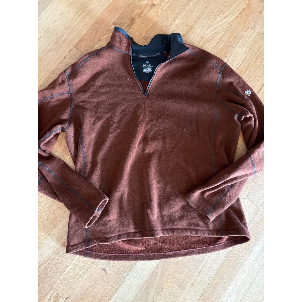 Kuhl Revel 1/4 Zip Pullover Sweater Mens XXL Rust Brown Heather Fleece Lining